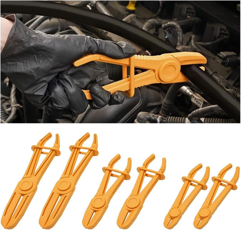 zipelo Hose Clamp Pliers, 6 Pack 3 Size Line Pinch Clamps Set, Plastic Hose Pinching Off Pliers for Automotive Radiator, Brake, Gas, Coolant Hoses and Fuel Lines (Yellow) - Image 1